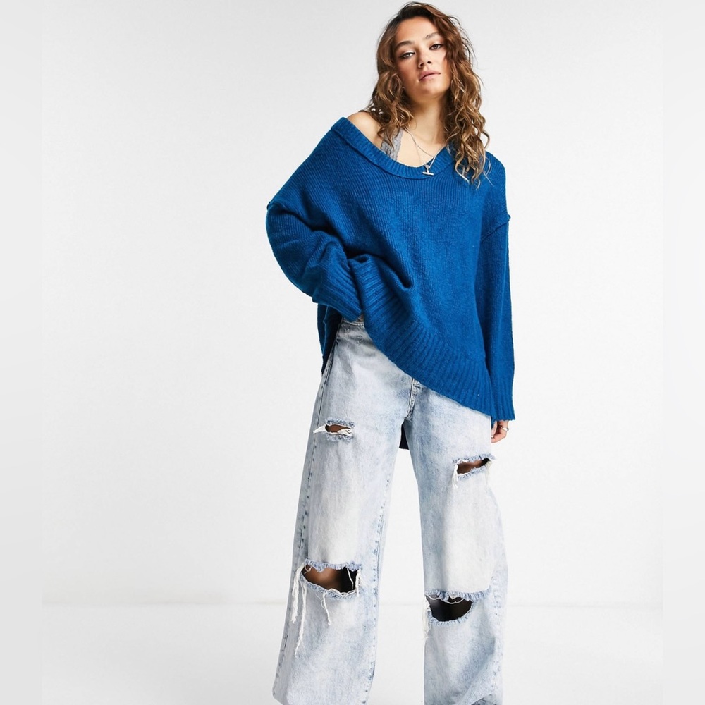 Free People Brookside Sweater Tunic in Blue